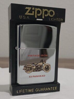 VINTAGE 90s ZIPPO IRON 53 PANHEAD MOTORCYCLE LIGHTER UNFIRED (NOS)